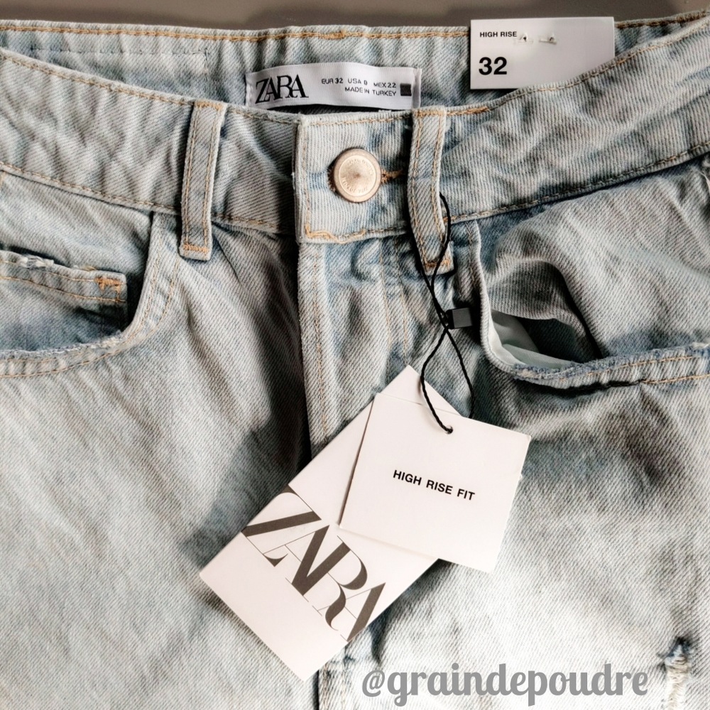 Zara Fringe Destroyed Ripped Denim Short 32 34 0 2 - Picture 6 of 7